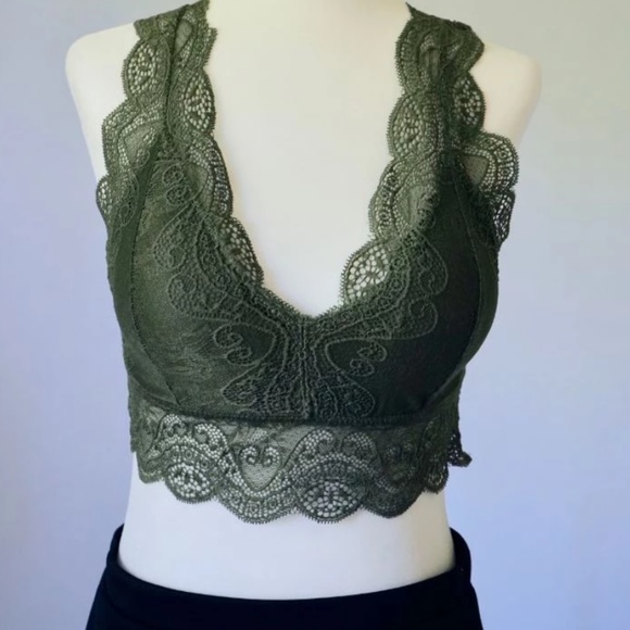 Lace Bralette Top with Removable Bra Pads - Olive - Picture 1 of 3